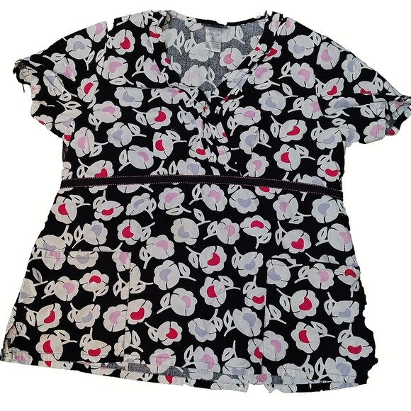 Cherokee Tops - Cherokee Womens Scrub Top Size XL RN#93643 White Cherry floral Black Pink